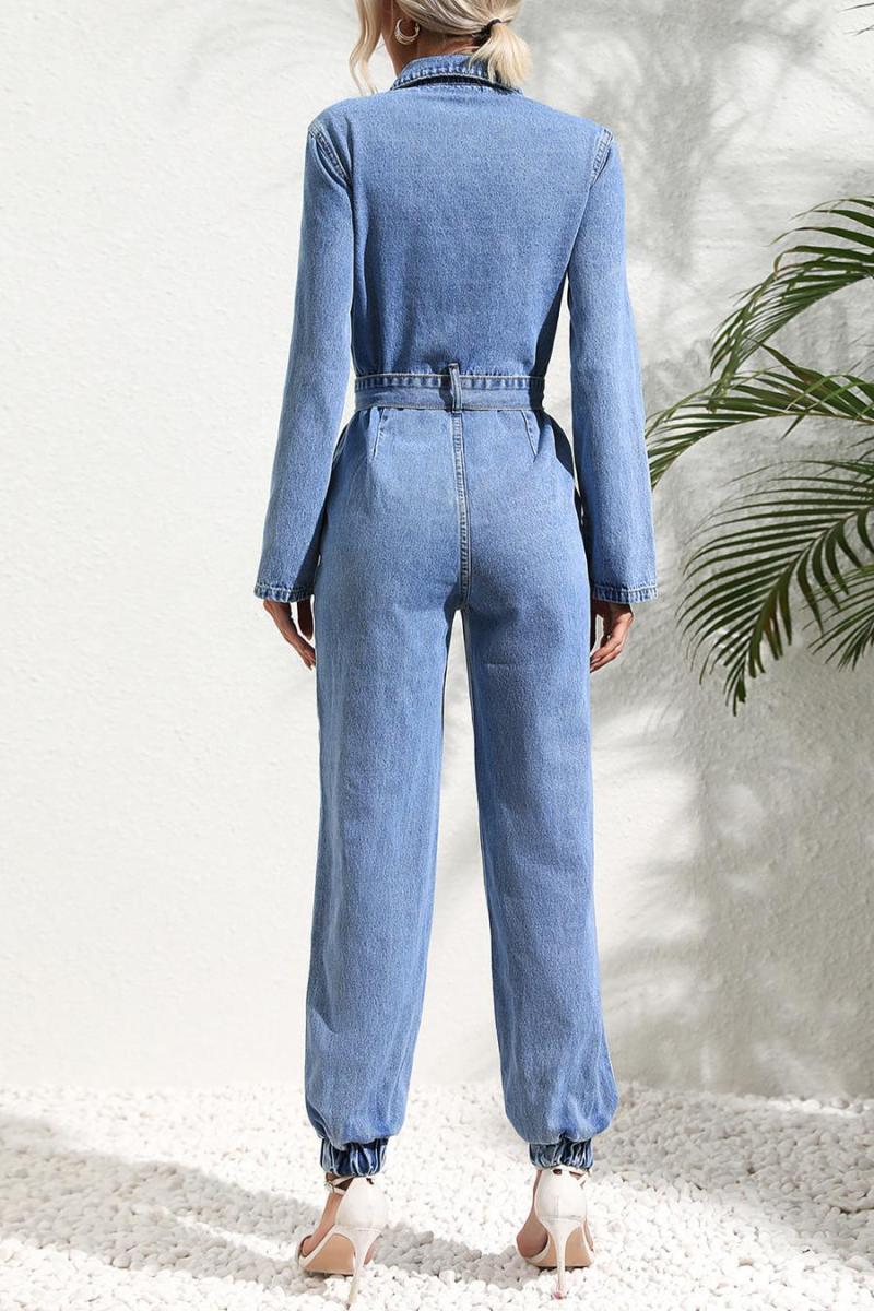 Single-Breasted Belted Jumpsuit With Pockets