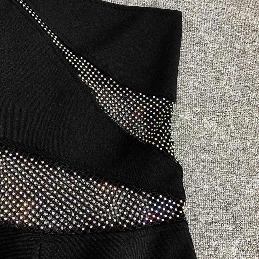 Rhinestone Fishnet Stitching One Shoulder Flared Jumpsuit