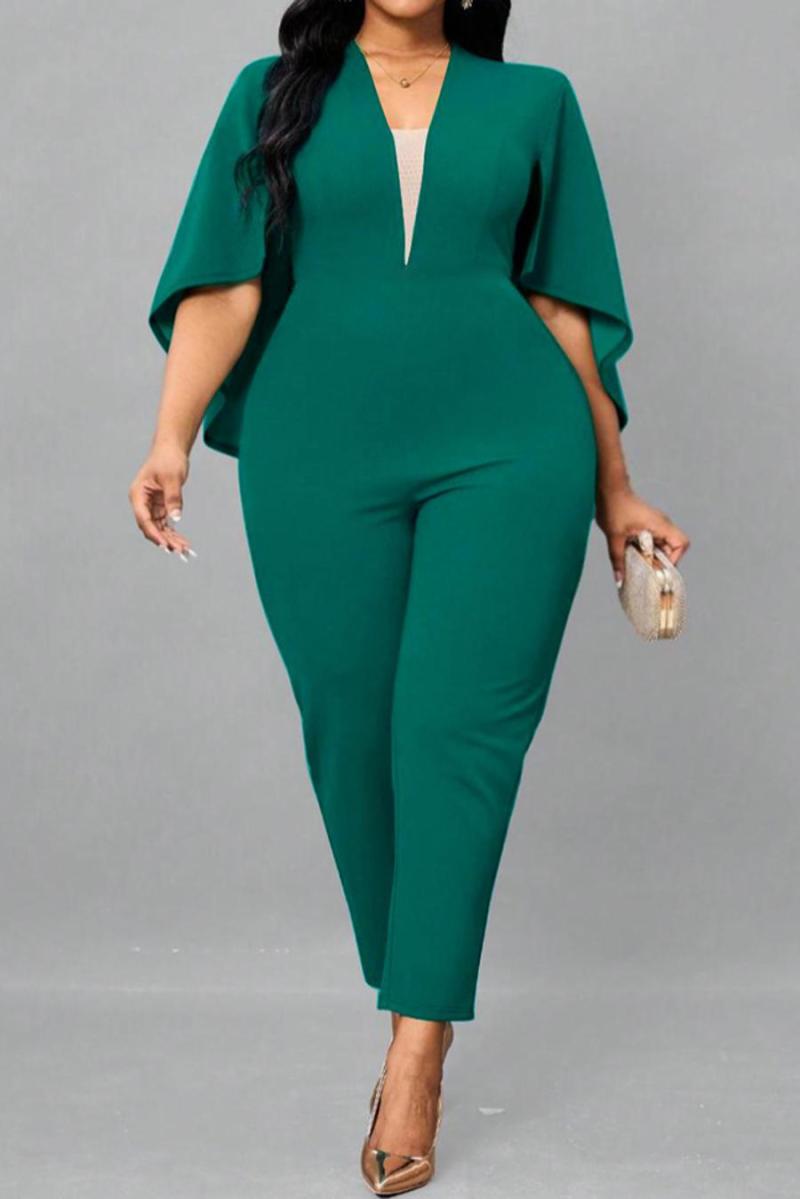 Plus Size Cape Sleeve V-Neck Jumpsuit (XL-5XL)