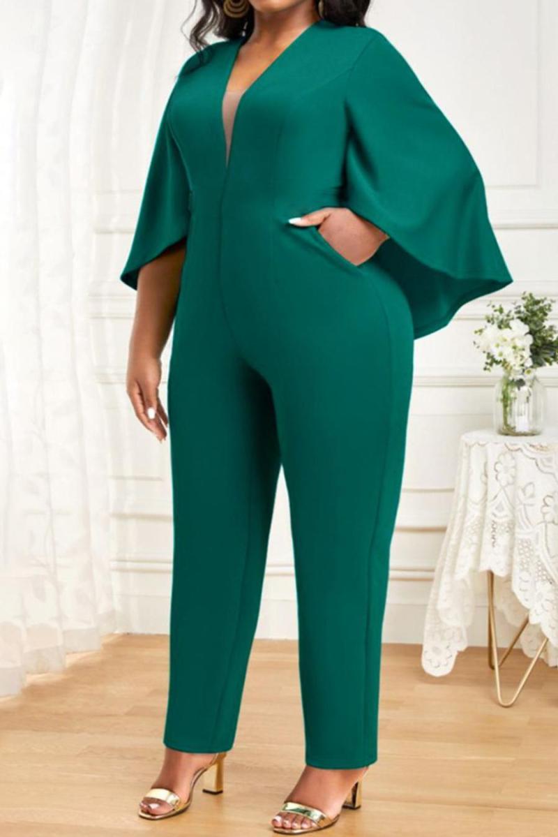 Plus Size Cape Sleeve V-Neck Jumpsuit (XL-5XL)