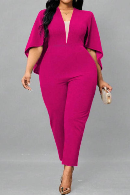 Plus Size Cape Sleeve V-Neck Jumpsuit (XL-5XL)