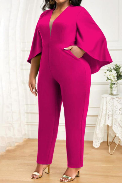 Plus Size Cape Sleeve V-Neck Jumpsuit (XL-5XL)