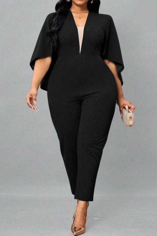 Plus Size Cape Sleeve V-Neck Jumpsuit (XL-5XL)