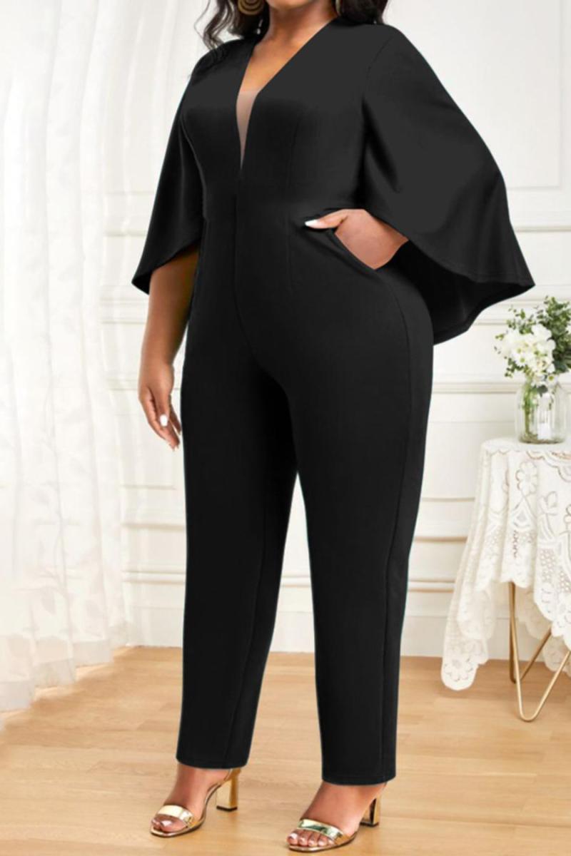 Plus Size Cape Sleeve V-Neck Jumpsuit (XL-5XL)