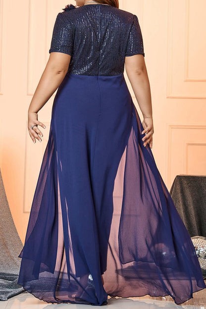 Plus Size Flowy Chiffon Cape Sequin Jumpsuit