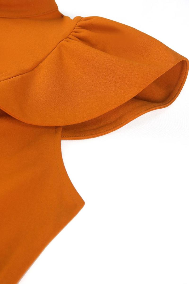 Tangerine Ruffle Decor Crew Neck Jumpsuit