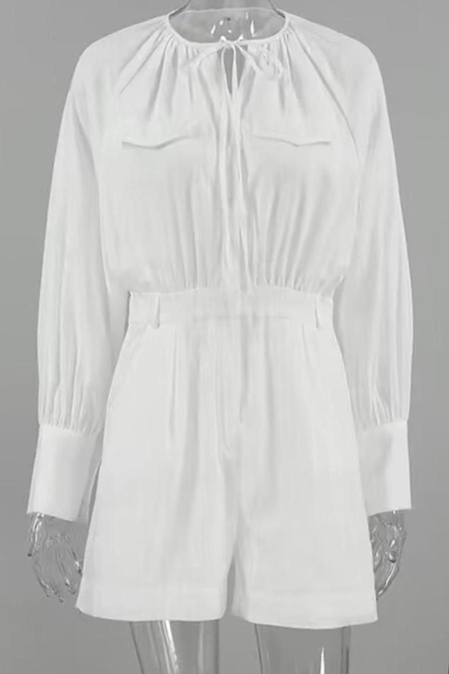 White Long Sleeve Cotton Romper