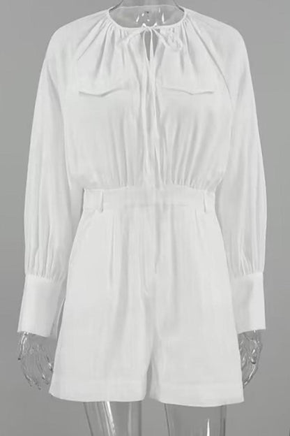 White Long Sleeve Cotton Romper