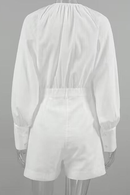 White Long Sleeve Cotton Romper