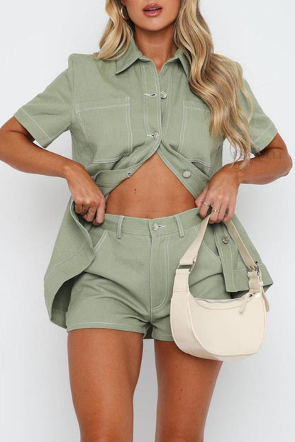 Short Sleeve Cargo Blouse Shorts Set