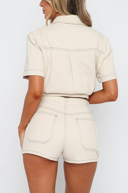 Short Sleeve Cargo Blouse Shorts Set