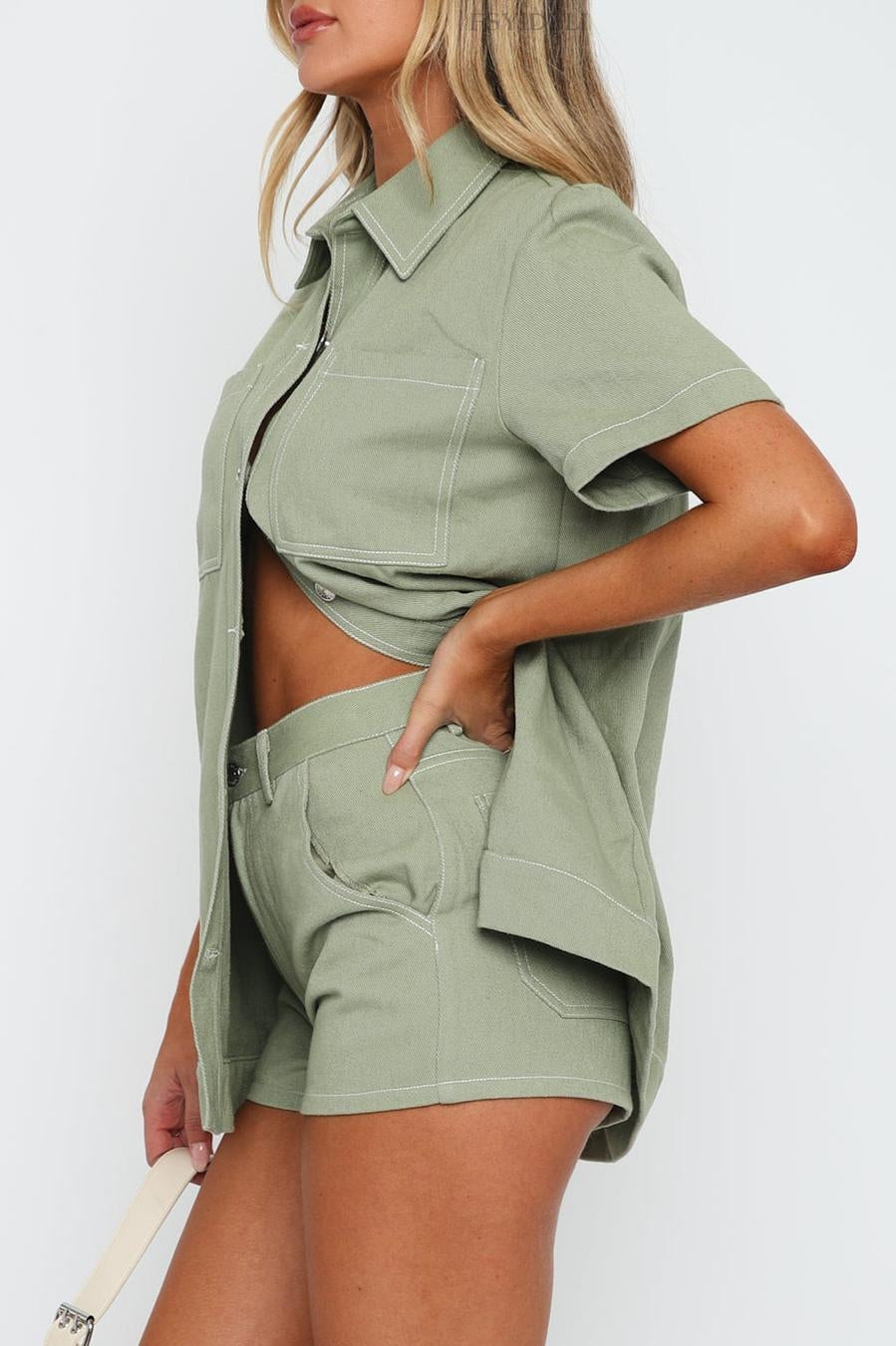 Short Sleeve Cargo Blouse Shorts Set