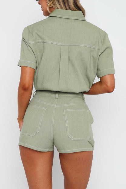 Short Sleeve Cargo Blouse Shorts Set