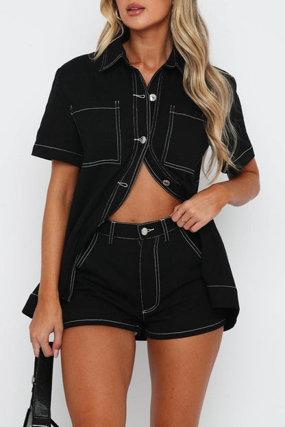 Short Sleeve Cargo Blouse Shorts Set