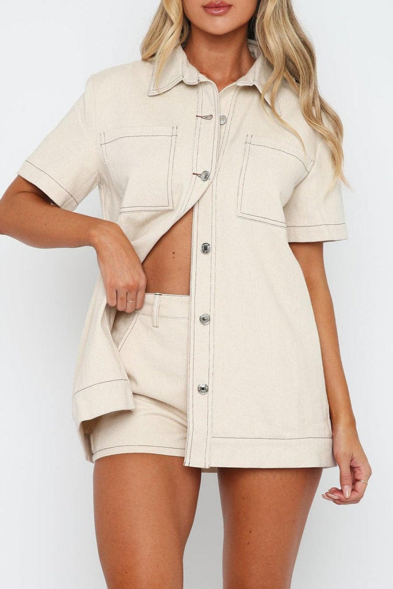 Short Sleeve Cargo Blouse Shorts Set