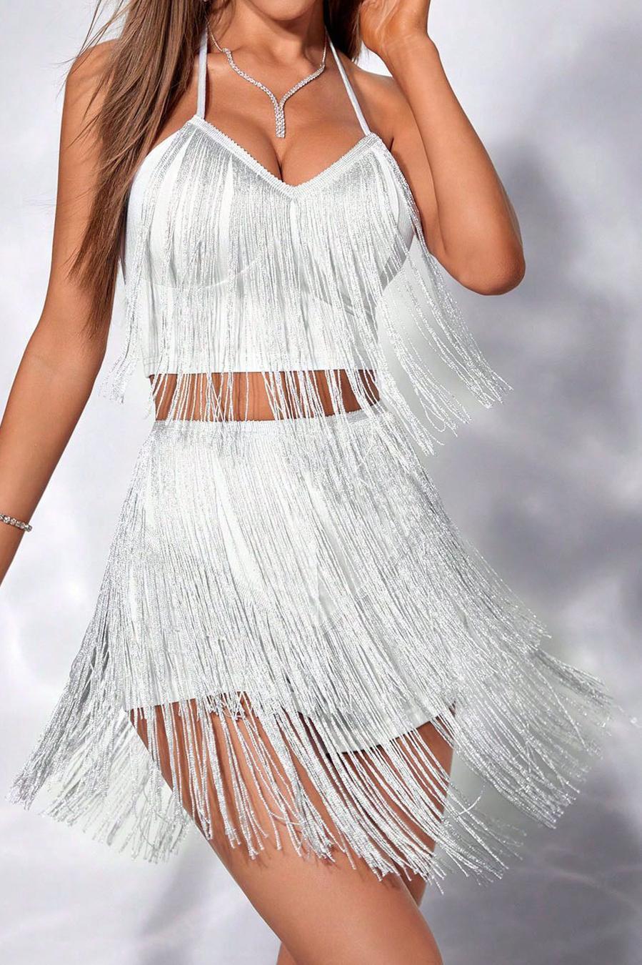 Tassel Halter-Neck Crop Vest Shorts Set