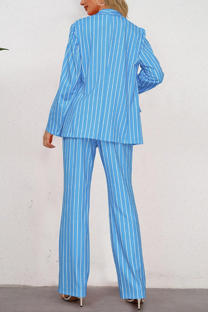 Stripe Print Blazer Pant Suit (S-2XL)