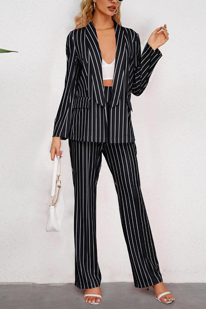 Stripe Print Blazer Pant Suit (S-2XL)