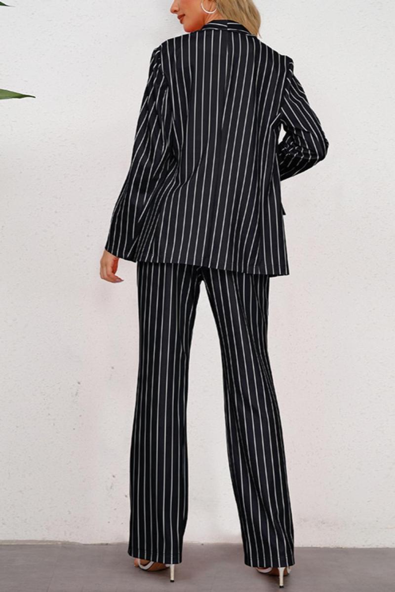 Stripe Print Blazer Pant Suit (S-2XL)