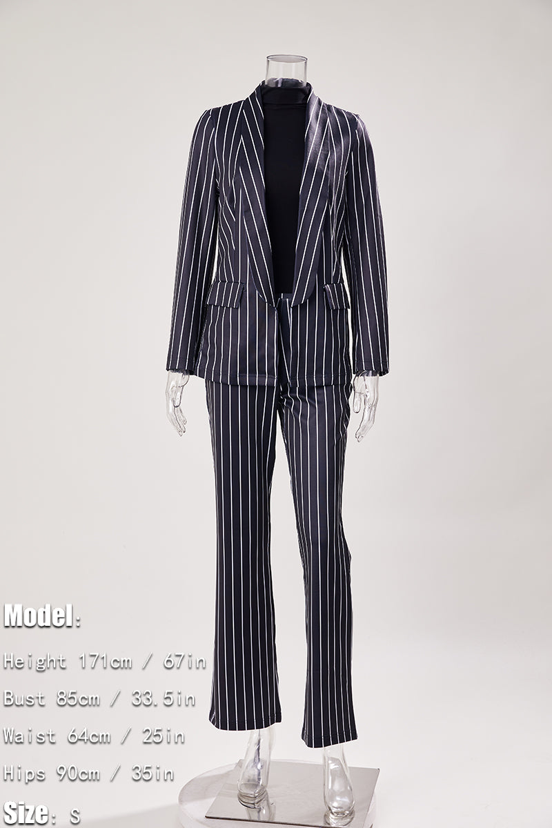 Stripe Print Blazer Pant Suit (S-2XL)