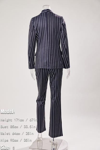 Stripe Print Blazer Pant Suit (S-2XL)