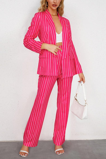 Stripe Print Blazer Pant Suit (S-2XL)