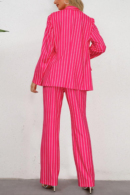 Stripe Print Blazer Pant Suit (S-2XL)