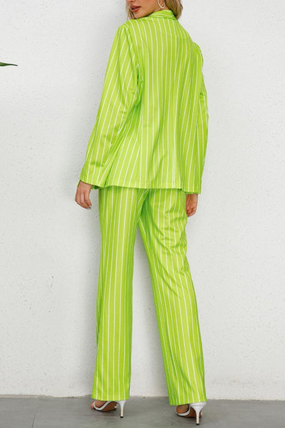 Stripe Print Blazer Pant Suit (S-2XL)