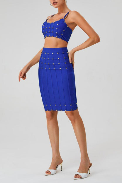 Rivet Zip-Up Midi Skirt Set