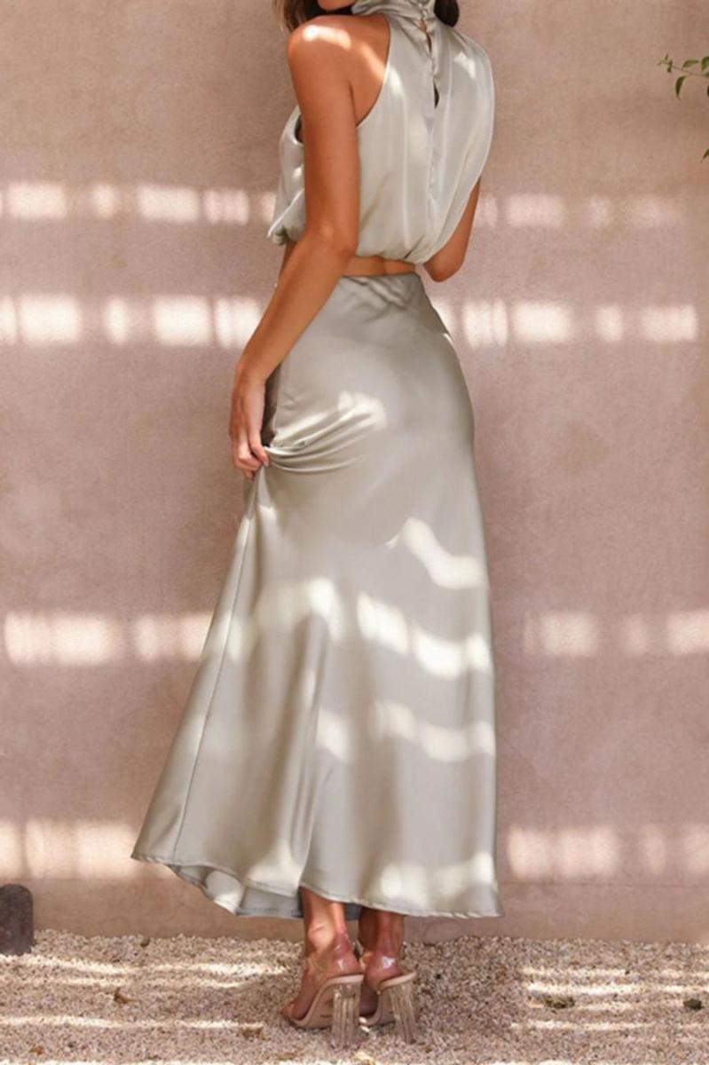 Sleeveless Satin Maxi Skirt Set