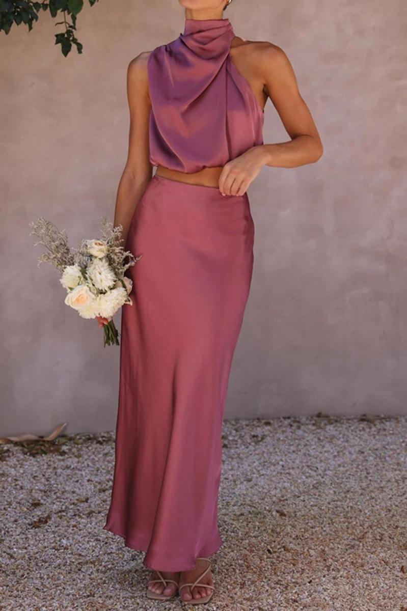 Sleeveless Satin Maxi Skirt Set