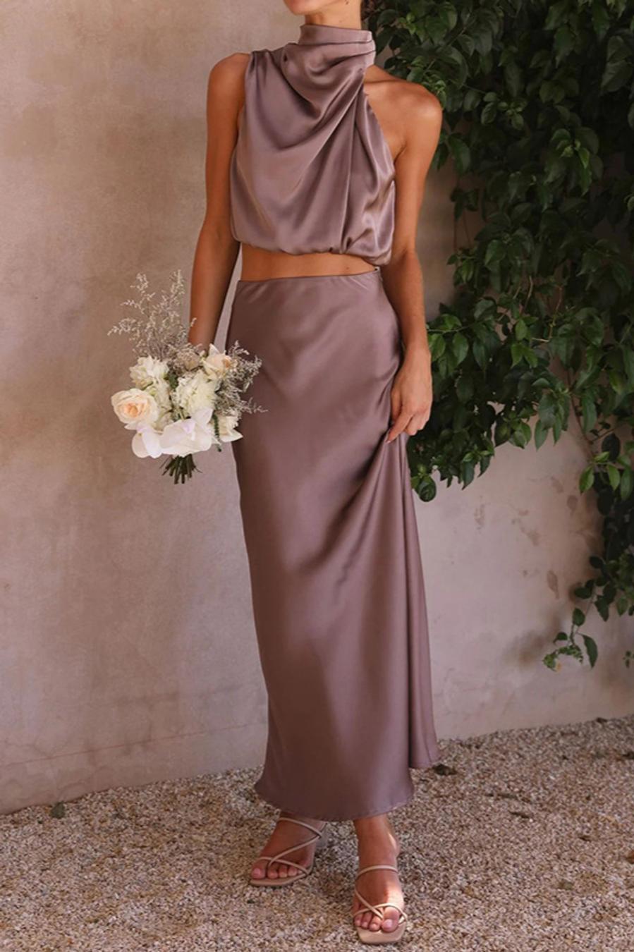 Sleeveless Satin Maxi Skirt Set