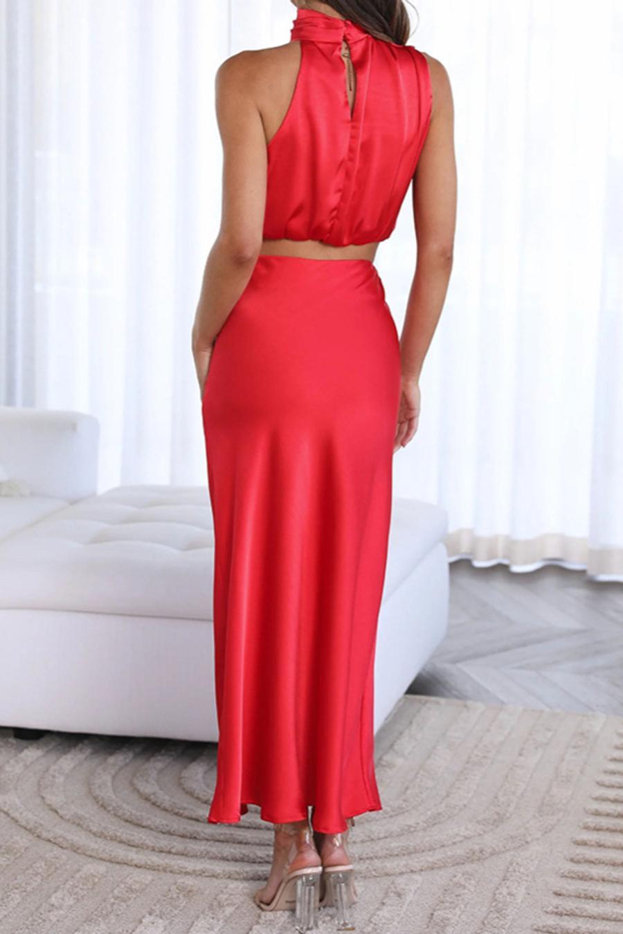 Sleeveless Satin Maxi Skirt Set