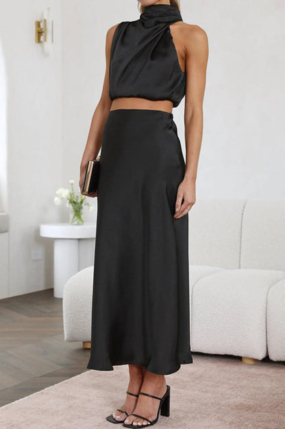 Sleeveless Satin Maxi Skirt Set