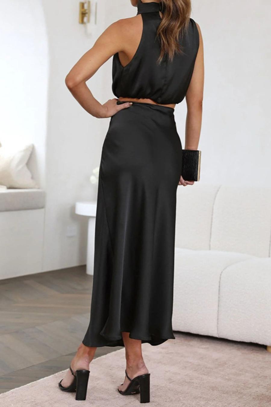 Sleeveless Satin Maxi Skirt Set