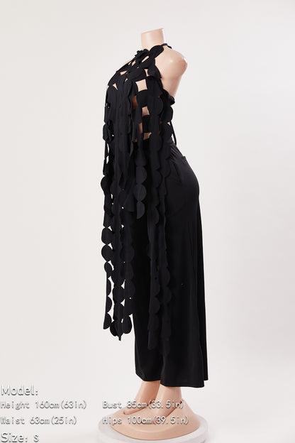 Tie Back Tassel Embellished Wide Leg Jumpsuit