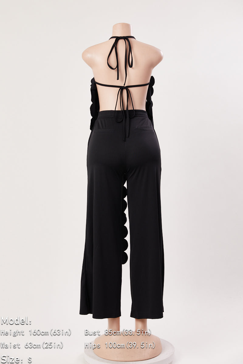 Tie Back Tassel Embellished Wide Leg Jumpsuit