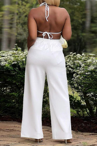 Tie Back Tassel Embellished Wide Leg Jumpsuit