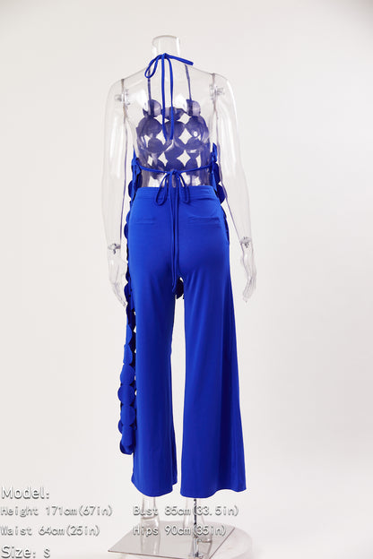 Tie Back Tassel Embellished Wide Leg Jumpsuit