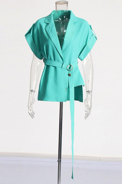 Mint Green Belted Shirt High Waist Wide Leg Pant Set