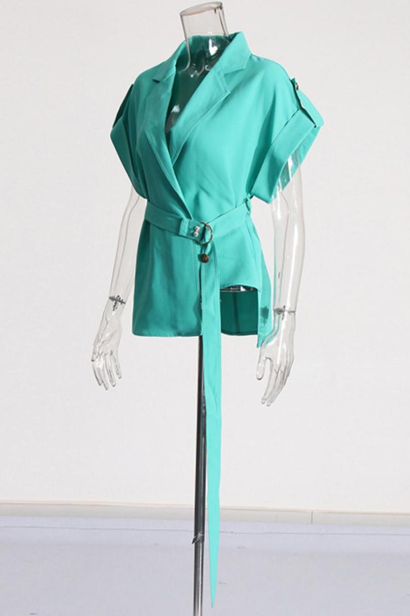 Mint Green Belted Shirt High Waist Wide Leg Pant Set