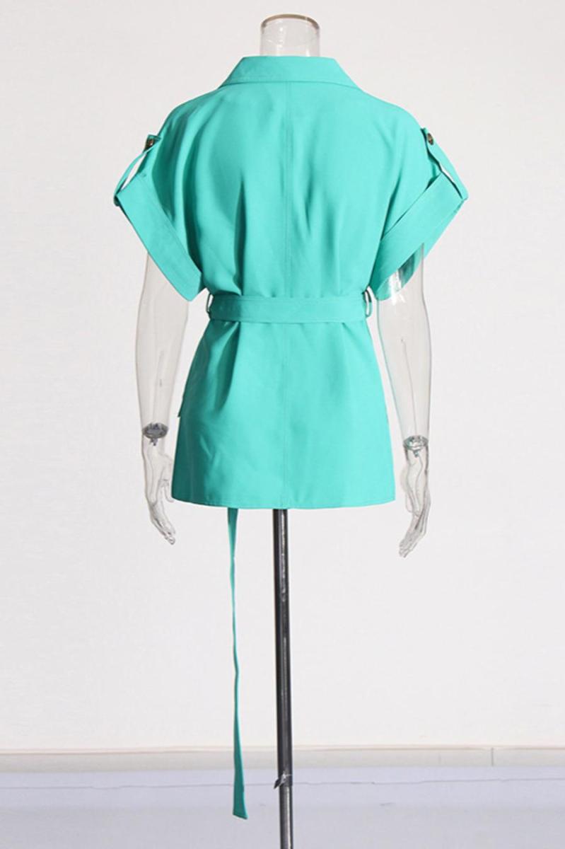 Mint Green Belted Shirt High Waist Wide Leg Pant Set