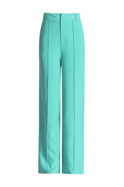 Mint Green Belted Shirt High Waist Wide Leg Pant Set