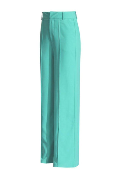 Mint Green Belted Shirt High Waist Wide Leg Pant Set