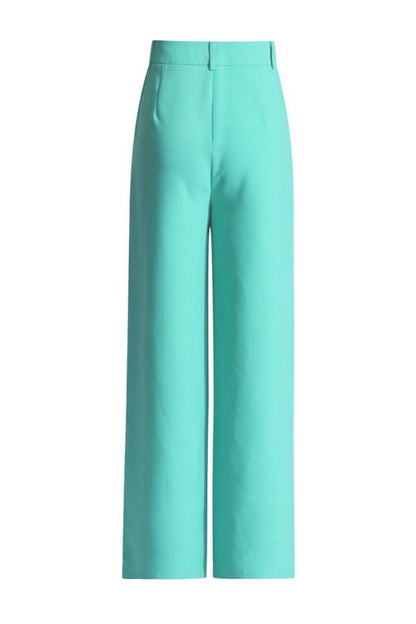 Mint Green Belted Shirt High Waist Wide Leg Pant Set