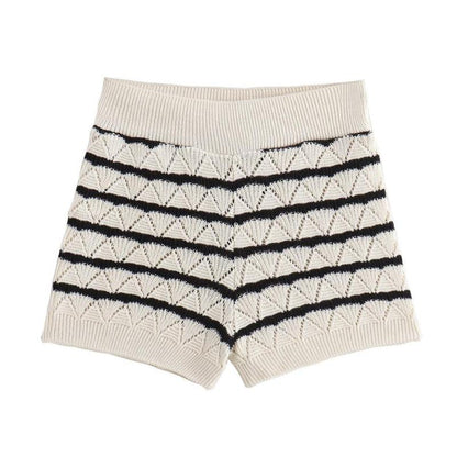 Striped Knitted High Waist Shorts Set