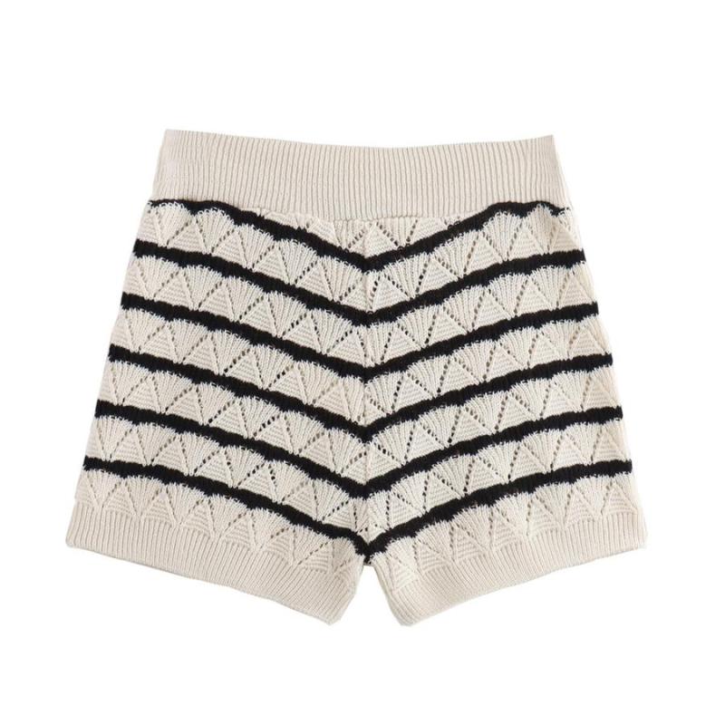 Striped Knitted High Waist Shorts Set