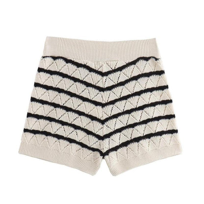 Striped Knitted High Waist Shorts Set