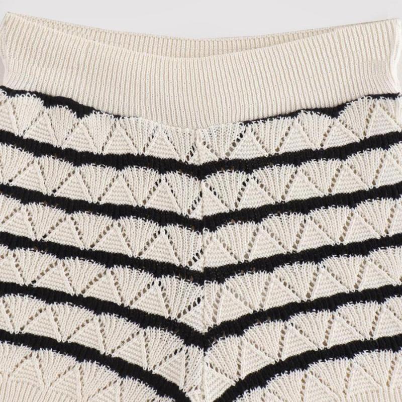 Striped Knitted High Waist Shorts Set