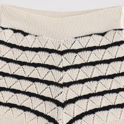 Striped Knitted High Waist Shorts Set